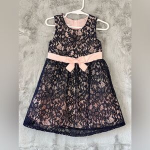 EUC Bonnie Jean Navy Lace Dress with Pink  Liner Size 3T